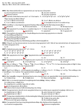 Kỳ thi Học kì I  Năm học 2014 - 2015 môn thi Hóa 10  đề chính thức